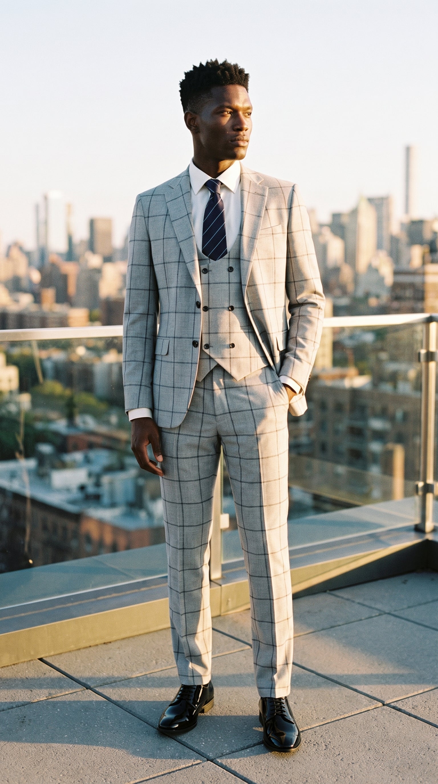 Look #332 styled with Svetlo siva karo obleka iz treh delov