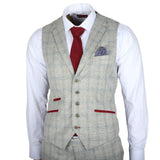 Moška 3-delna siva karirasta obleka slim krojem z rdečimi poudarki Andrew