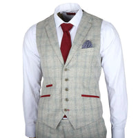 Moška 3-delna siva karirasta obleka slim krojem z rdečimi poudarki Andrew