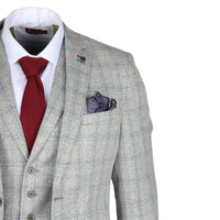 Moška 3-delna siva karirasta obleka slim krojem z rdečimi poudarki Andrew