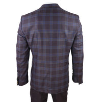 Moška 3-delna obleka, vijolična, modra, karo, kontrastni telovnik, hlače, poroka