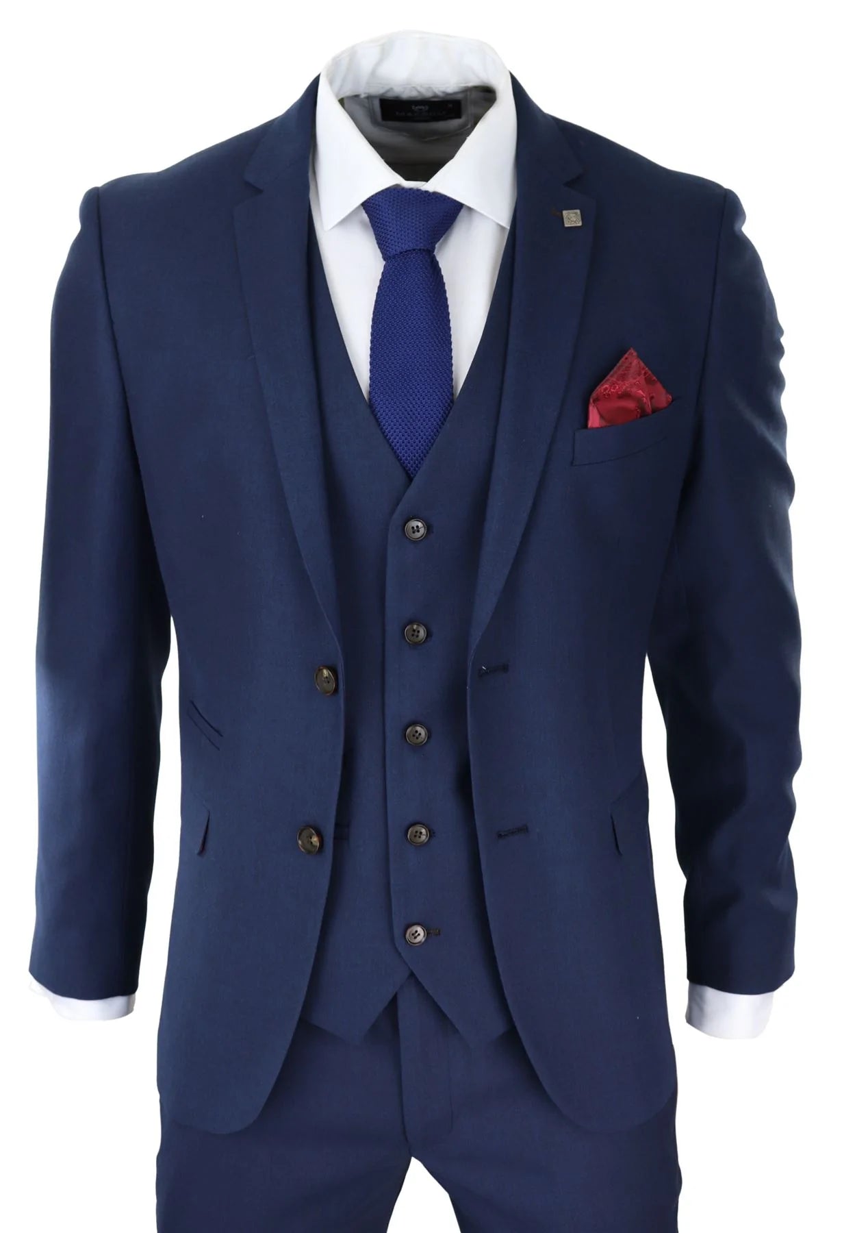 Moška temno modra tridelna obleka, krojen kroj, elegantna, formalna, klasična, poročna, retro, vintage