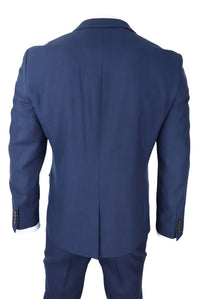 Moška temno modra tridelna obleka, krojen kroj, elegantna, formalna, klasična, poročna, retro, vintage