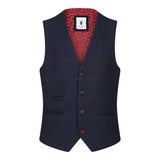 Fantovska mornarsko modra karo obleka iz treh delov, rdeča, Edinson Marc Darcy klasična vintage poroka