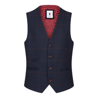 Fantovska mornarsko modra karo obleka iz treh delov, rdeča, Edinson Marc Darcy klasična vintage poroka