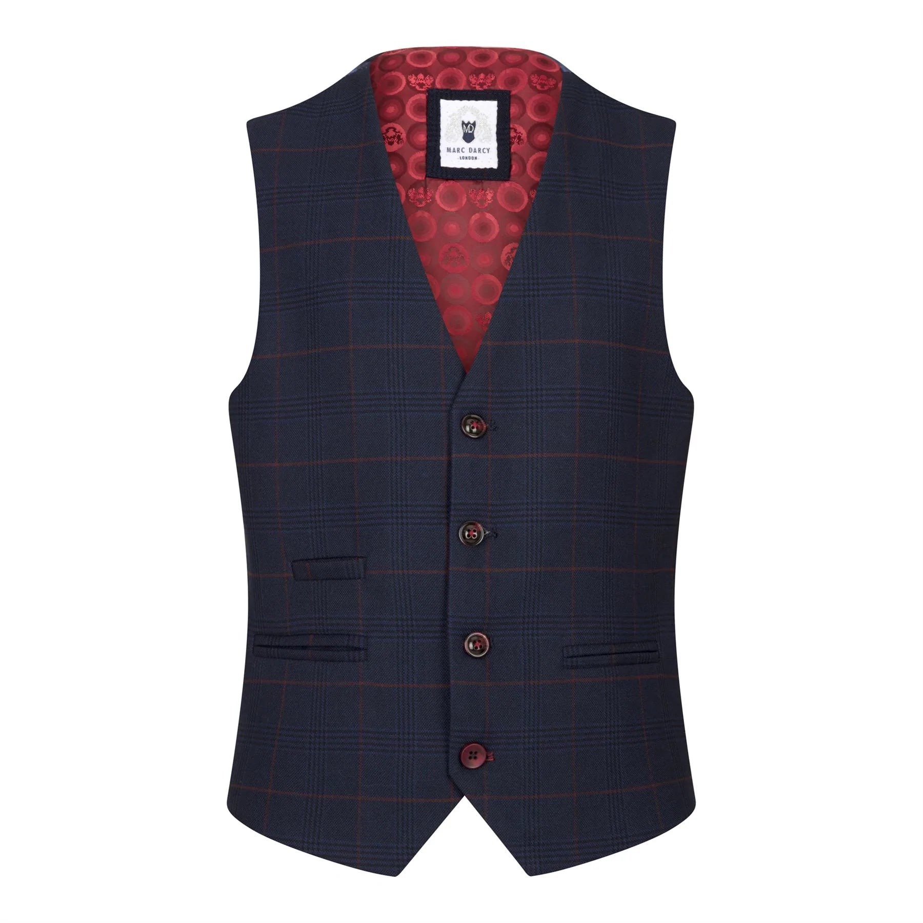 Fantovska mornarsko modra karo obleka iz treh delov, rdeča, Edinson Marc Darcy klasična vintage poroka