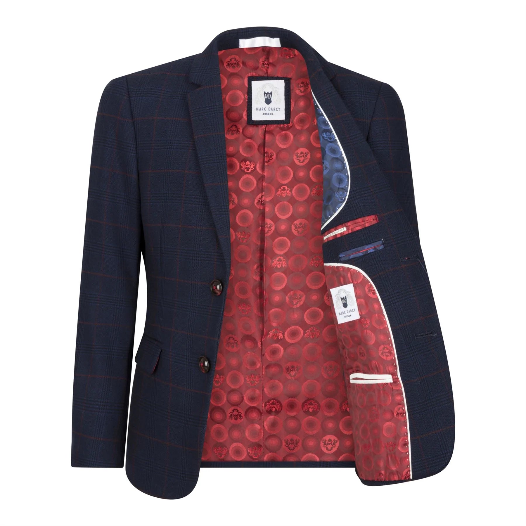 Fantovska mornarsko modra karo obleka iz treh delov, rdeča, Edinson Marc Darcy klasična vintage poroka
