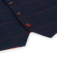 Fantovska mornarsko modra karo obleka iz treh delov, rdeča, Edinson Marc Darcy klasična vintage poroka