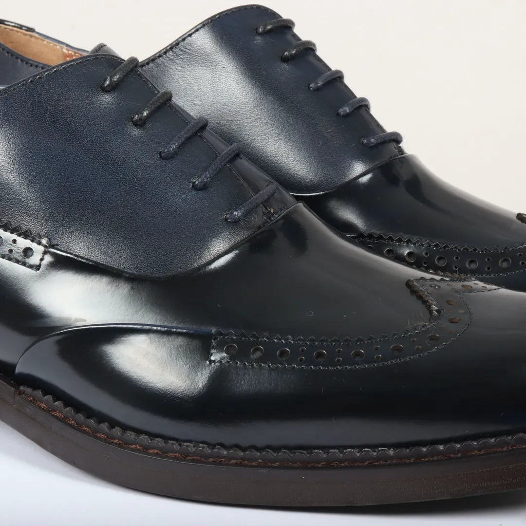 Harry - Moški temno modri lakirani čevlji brogue