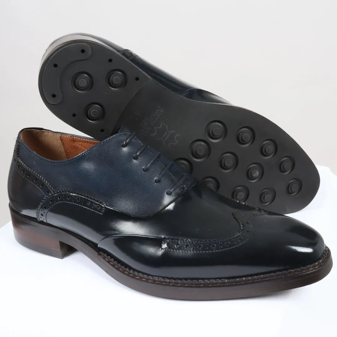 Harry - Moški temno modri lakirani čevlji brogue