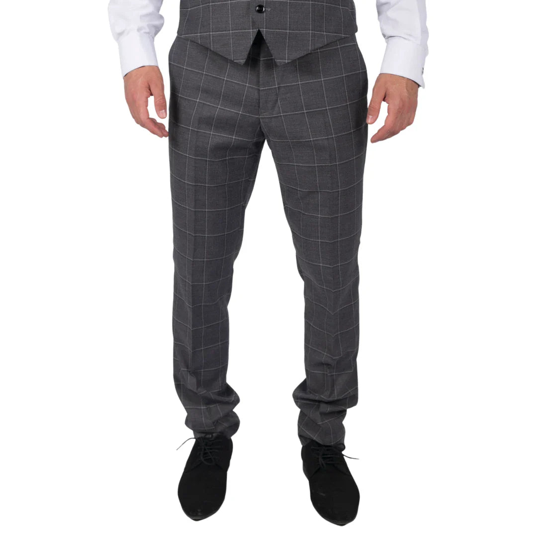 Hobbs - Moške sive karo hlače Vintage Retro Smart Wedding