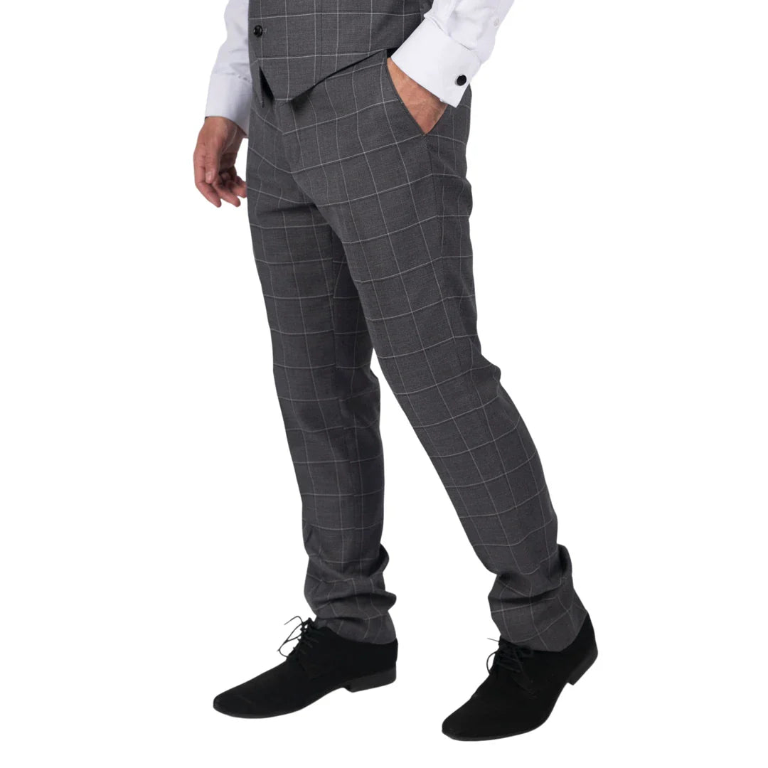 Hobbs - Moške sive karo hlače Vintage Retro Smart Wedding