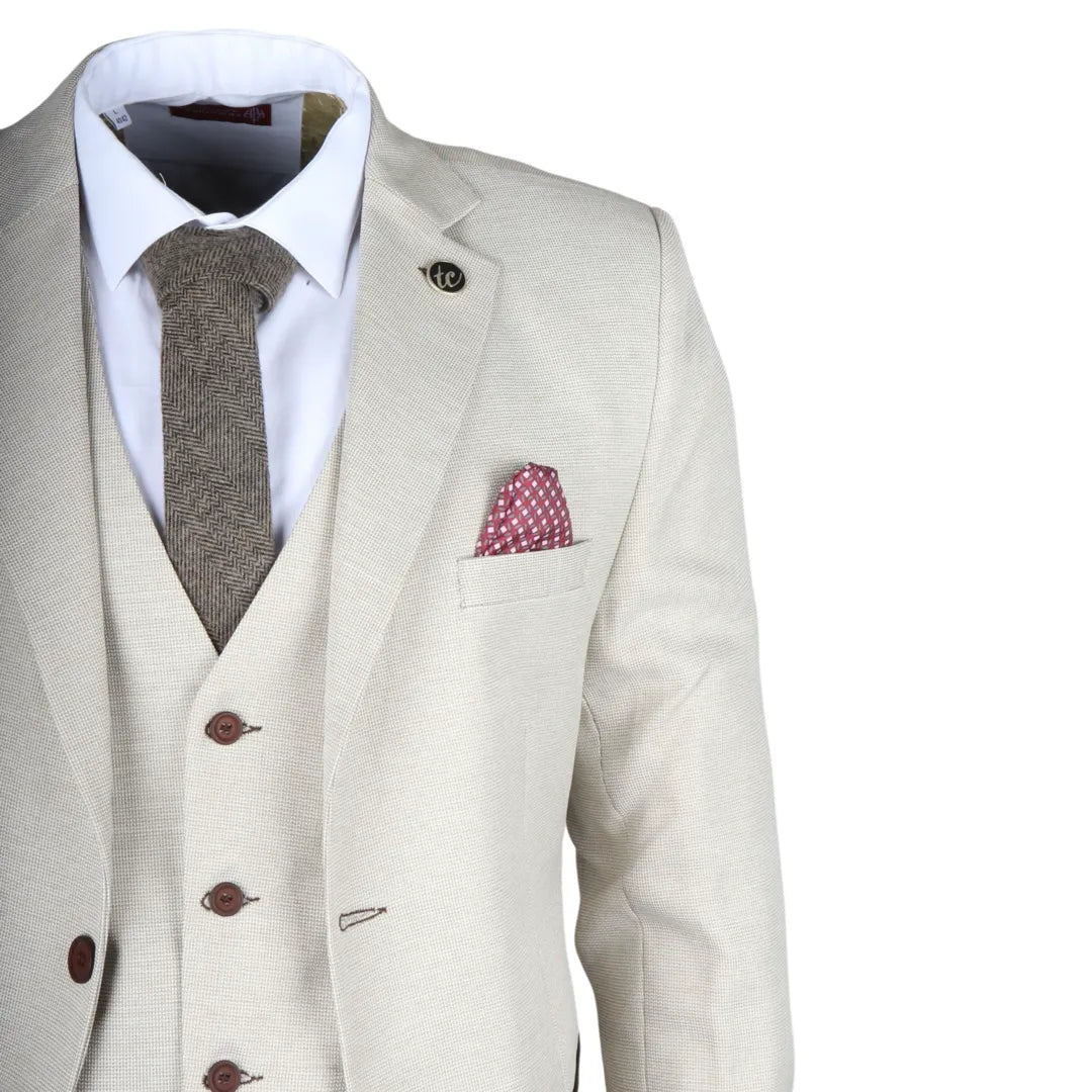 IM05 - Moška klasična poročna obleka iz treh delov v krem barvi