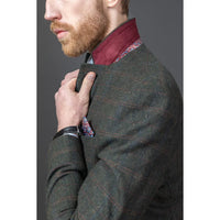 Moška 3-delna obleka Joshua iz zelenega tvida ozkega kroja