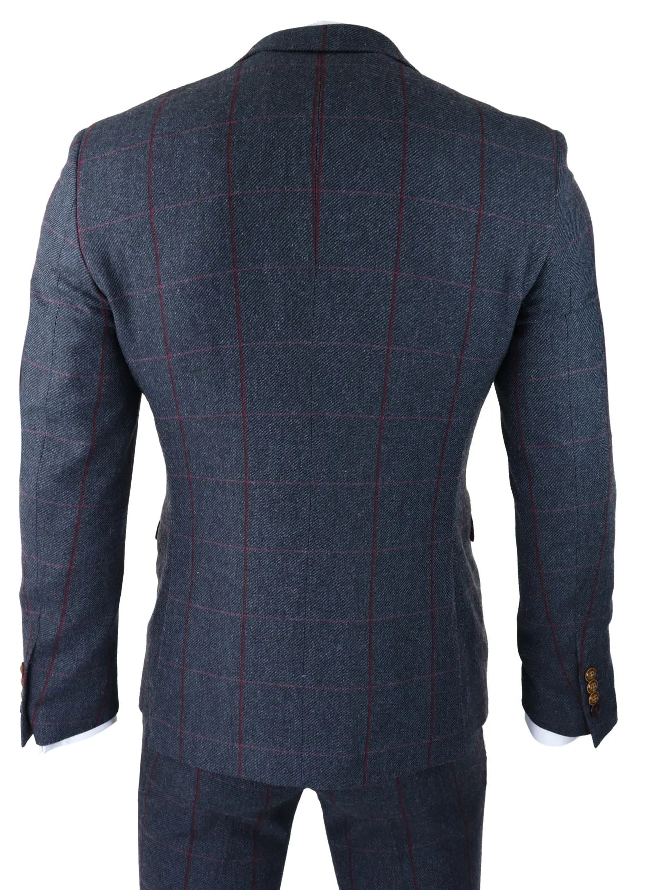 Moška tvidasta obleka s 3-delnim vzorcem ribje kosti, temno rdeča, karo, vintage kroj iz 20. let prejšnjega stoletja