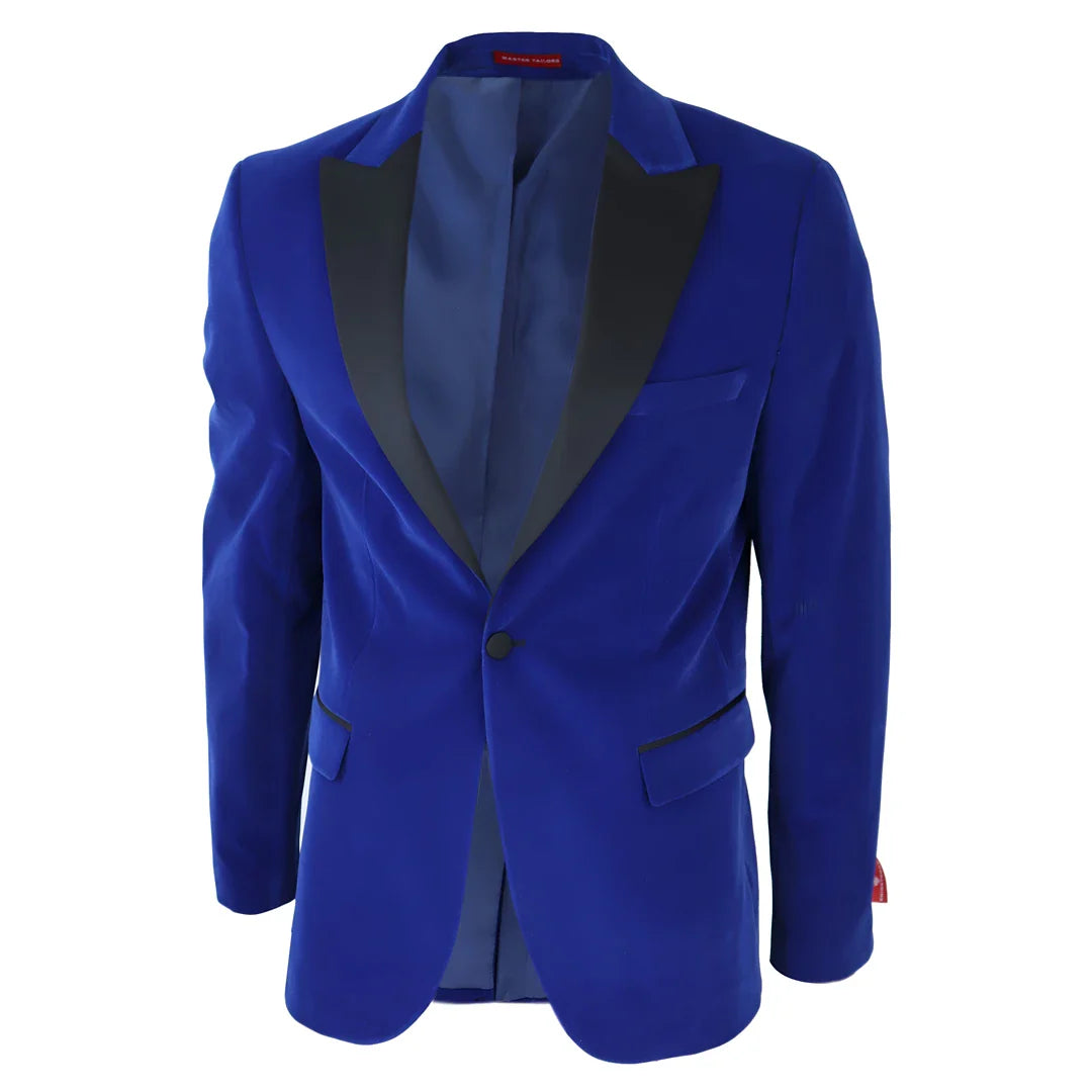 Moški kraljevsko moder žametni smoking, blazer s satenastimi reverji, večerja, poroka, maturantski ples, črna kravata