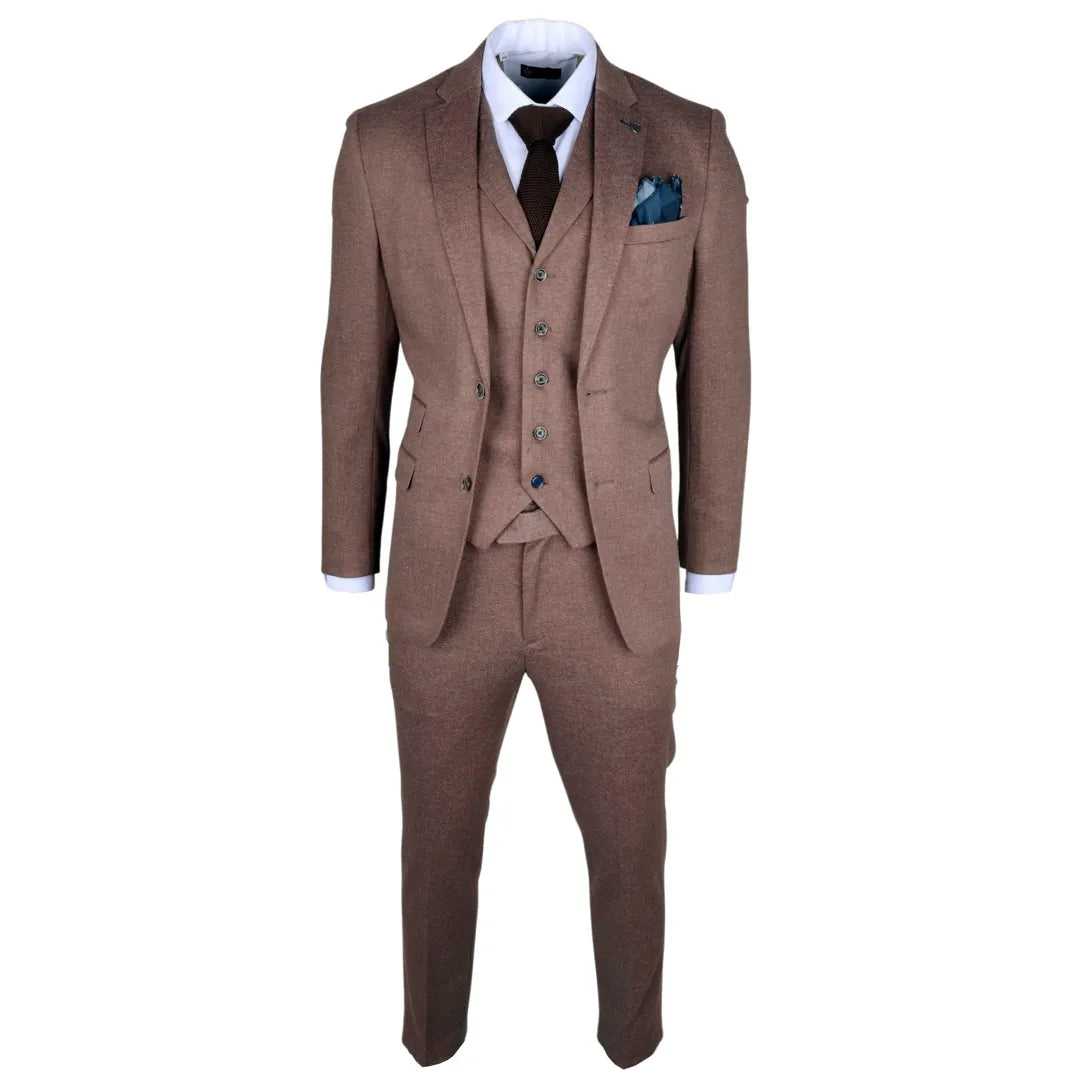Moška rjava tridelna obleka slim fit Nathan