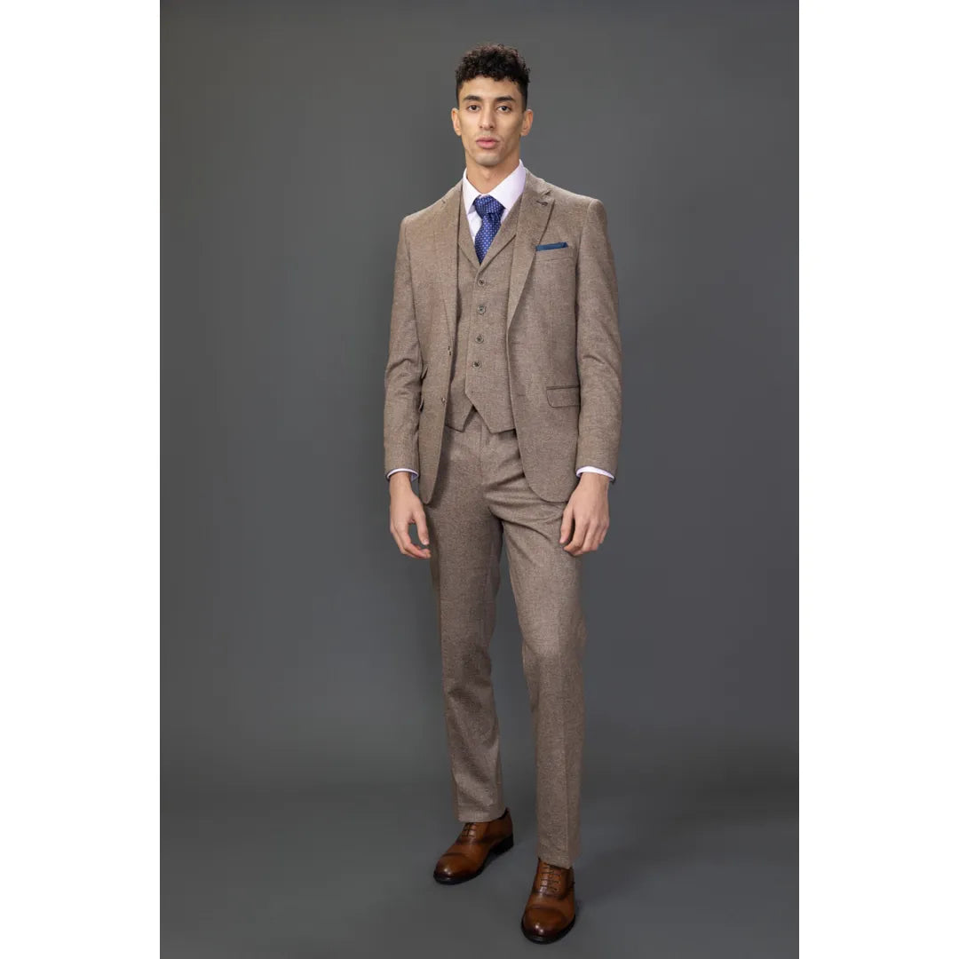 Moška rjava tridelna obleka slim fit Nathan