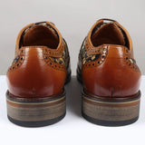 Ross - Moški usnjeni rjavi brogue čevlji s cvetličnim potiskom