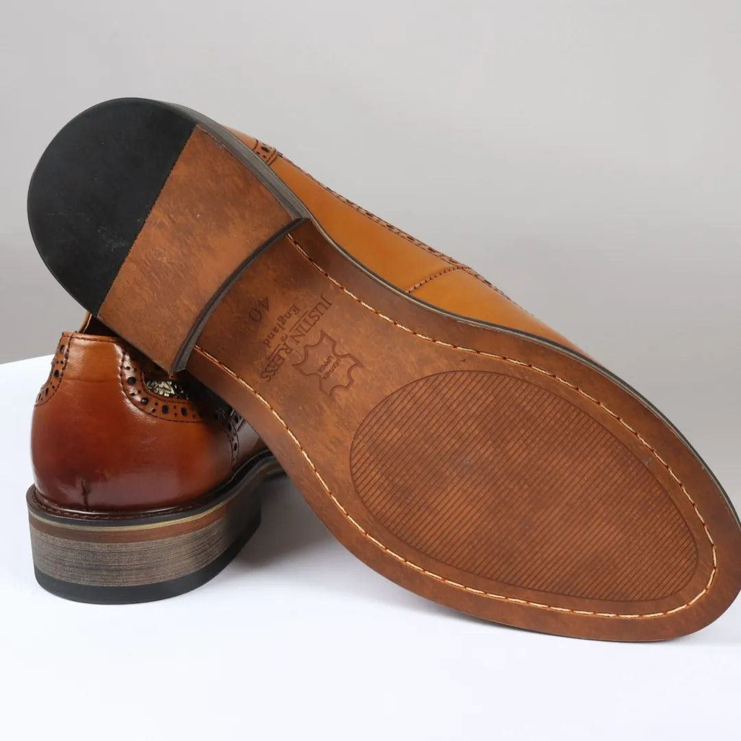 Ross - Moški usnjeni rjavi brogue čevlji s cvetličnim potiskom