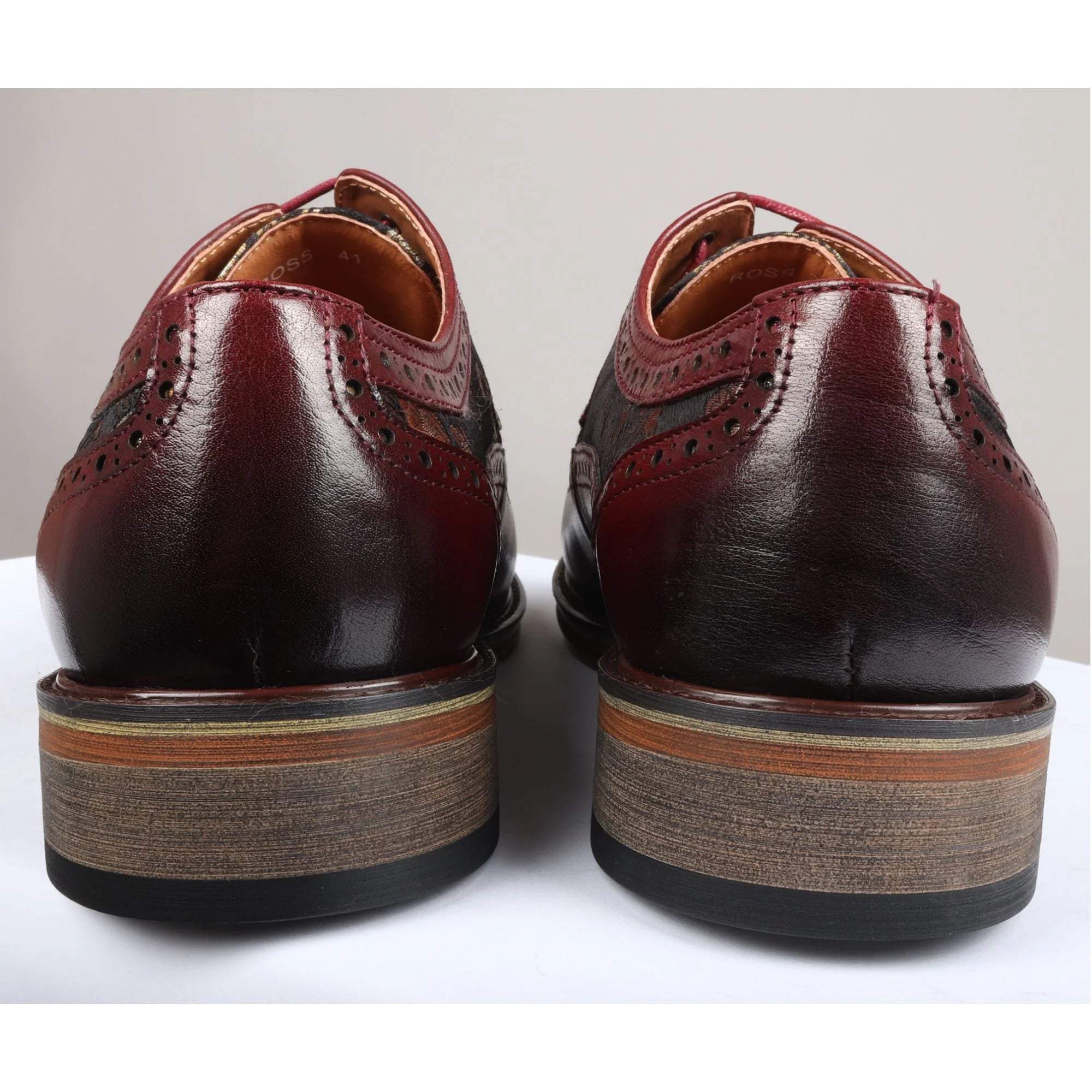 Ross - Moški usnjeni rdeči brogue čevlji s cvetličnim potiskom