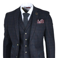 Moška mornarsko modra 3-delna tvidasta obleka slim fit Ryan