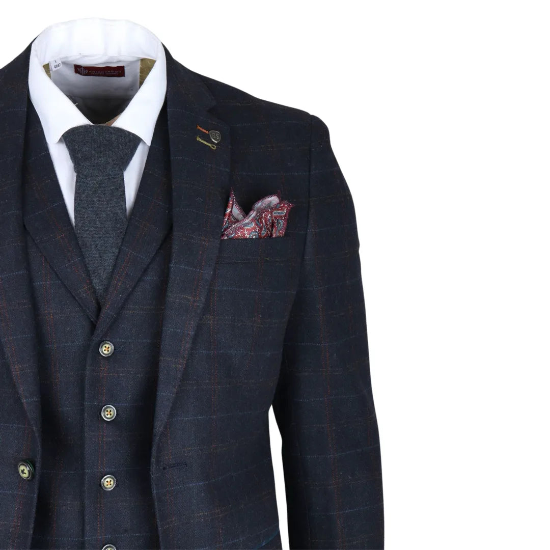 Moška mornarsko modra 3-delna tvidasta obleka slim fit Ryan