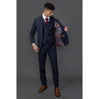 Moška mornarsko modra 3-delna tvidasta obleka slim fit Ryan