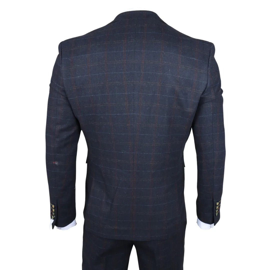 Moška mornarsko modra 3-delna tvidasta obleka slim fit Ryan