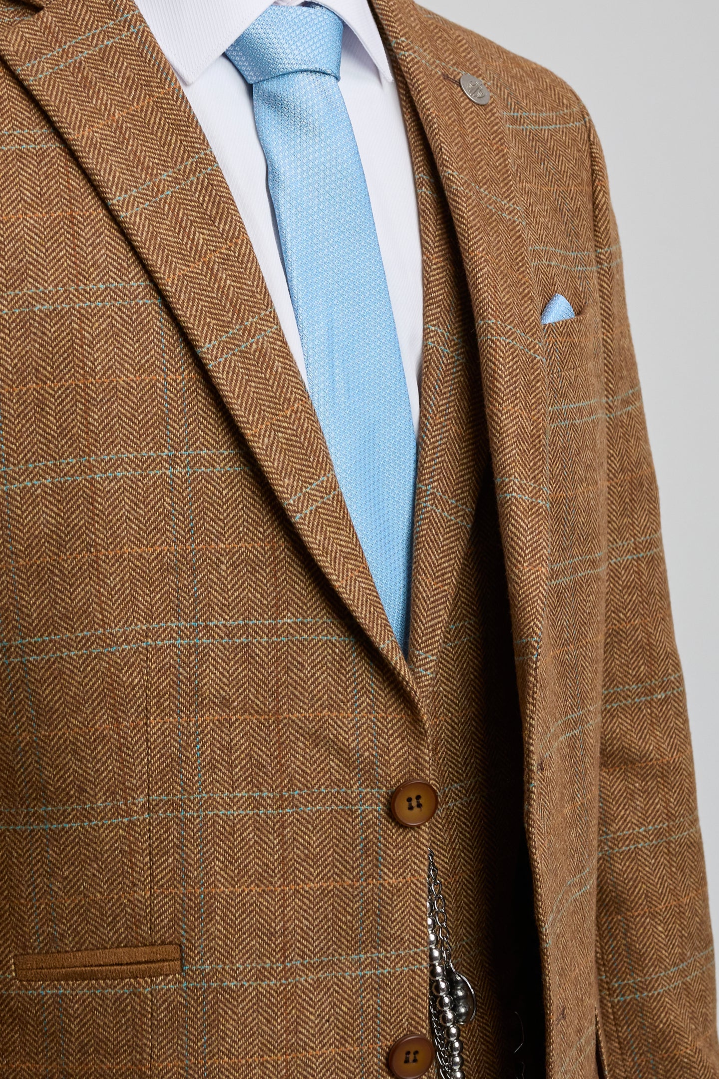 Moška tridelna obleka iz volnenega tvida, vzorec ribje kosti, rjava, modra, karo, Gatsby iz 20. let 20. stoletja