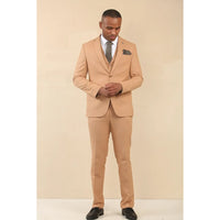 TP-23 - Moška 3-delna lanena poletna poročna obleka kamelje barve
