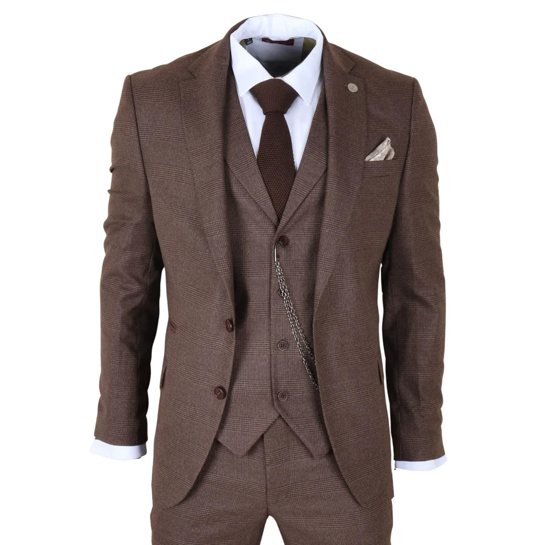 TP-50 - Moška rjava 3-delna karo obleka Prince of Wales