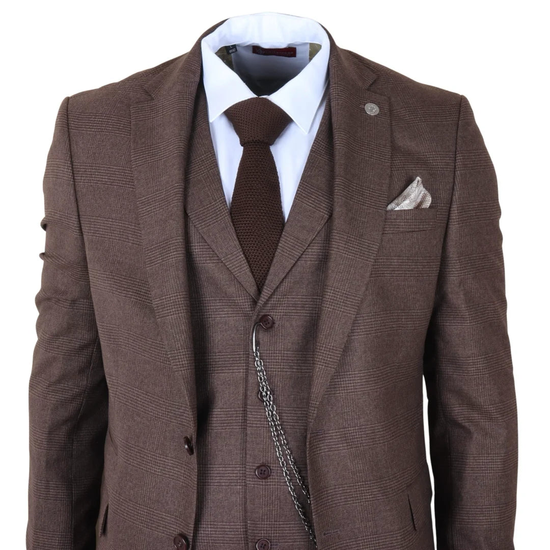 TP-50 - Moška rjava 3-delna karo obleka Prince of Wales