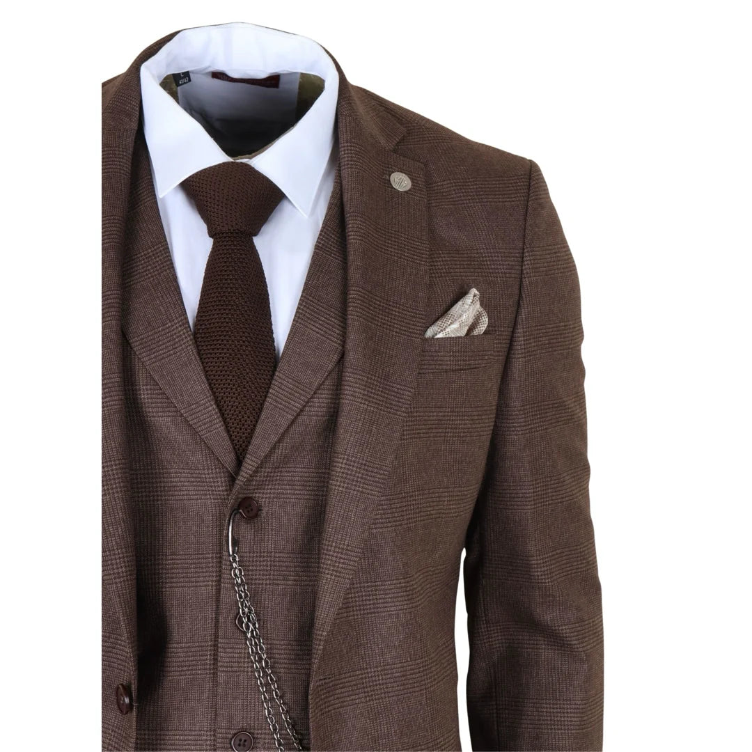 TP-50 - Moška rjava 3-delna karo obleka Prince of Wales