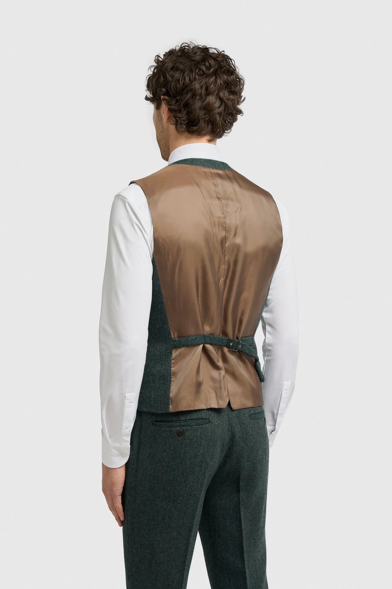 Thomas - Olivno zelena 3-delna obleka iz mešanice volne in tvida