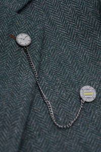 Thomas - Olivno zelena 3-delna obleka iz mešanice volne in tvida