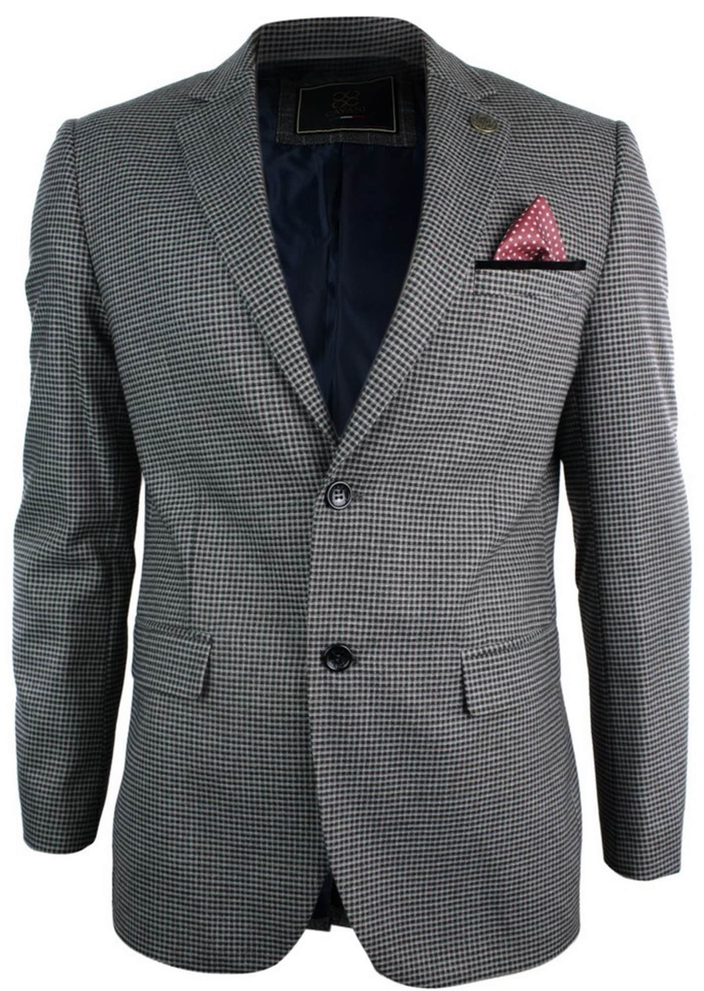 Moški tvid vintage retro rjav kariran blazer z našitki na komolcu, črne barve, krojen