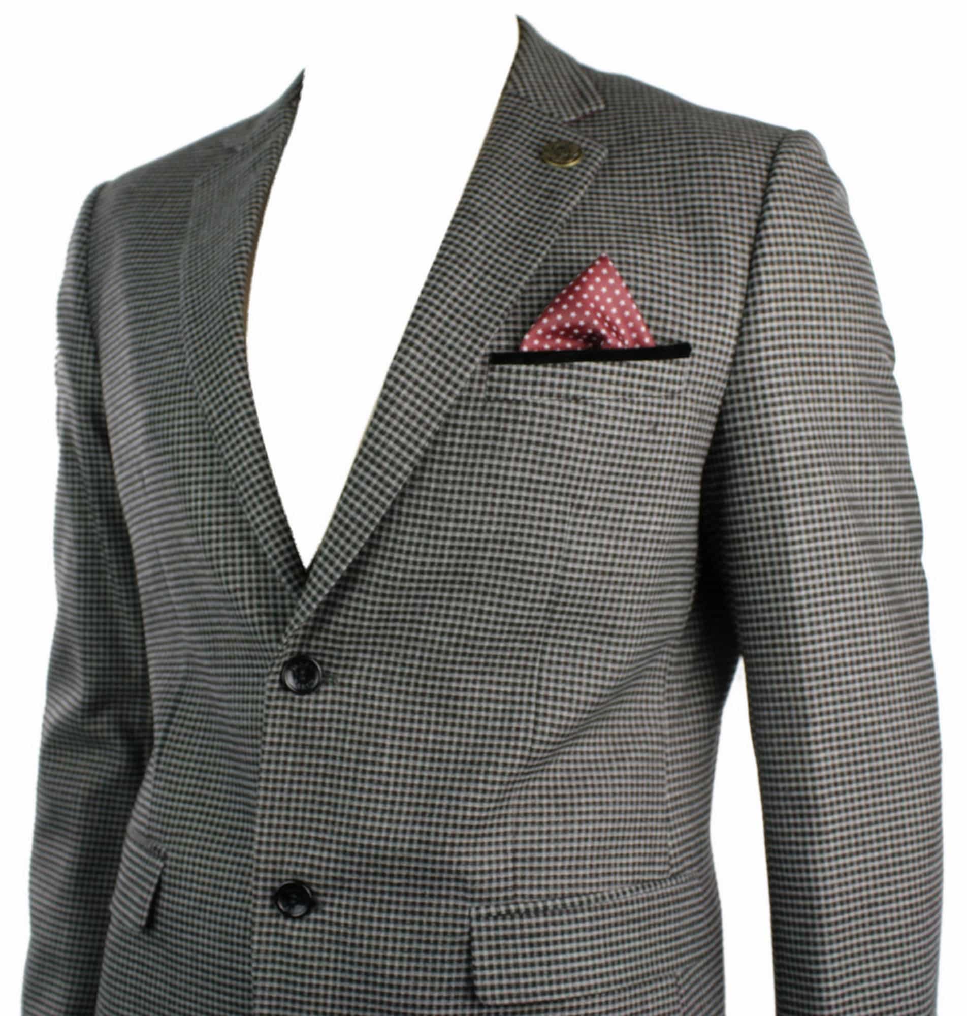 Moški tvid vintage retro rjav kariran blazer z našitki na komolcu, črne barve, krojen