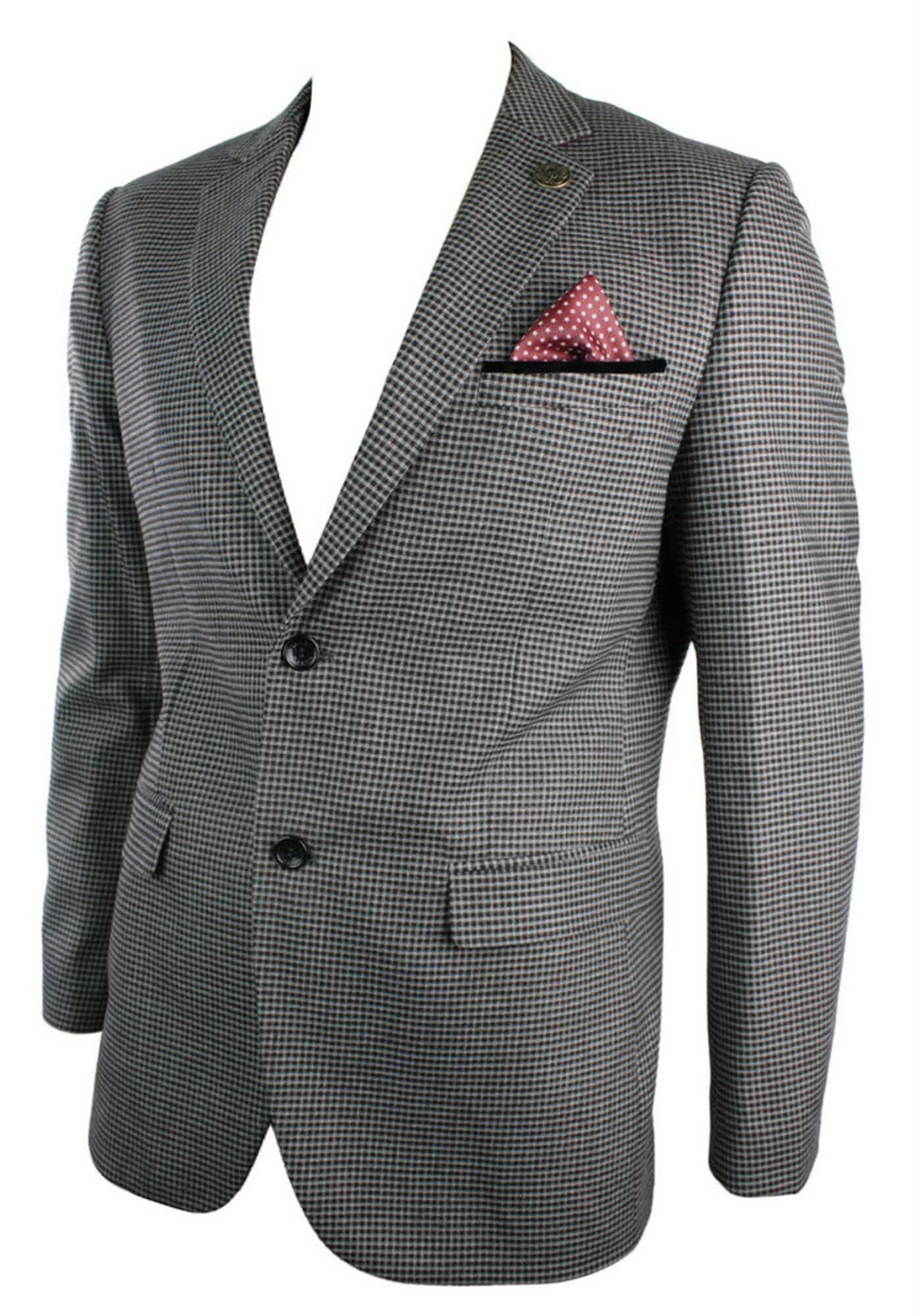 Moški tvid vintage retro rjav kariran blazer z našitki na komolcu, črne barve, krojen