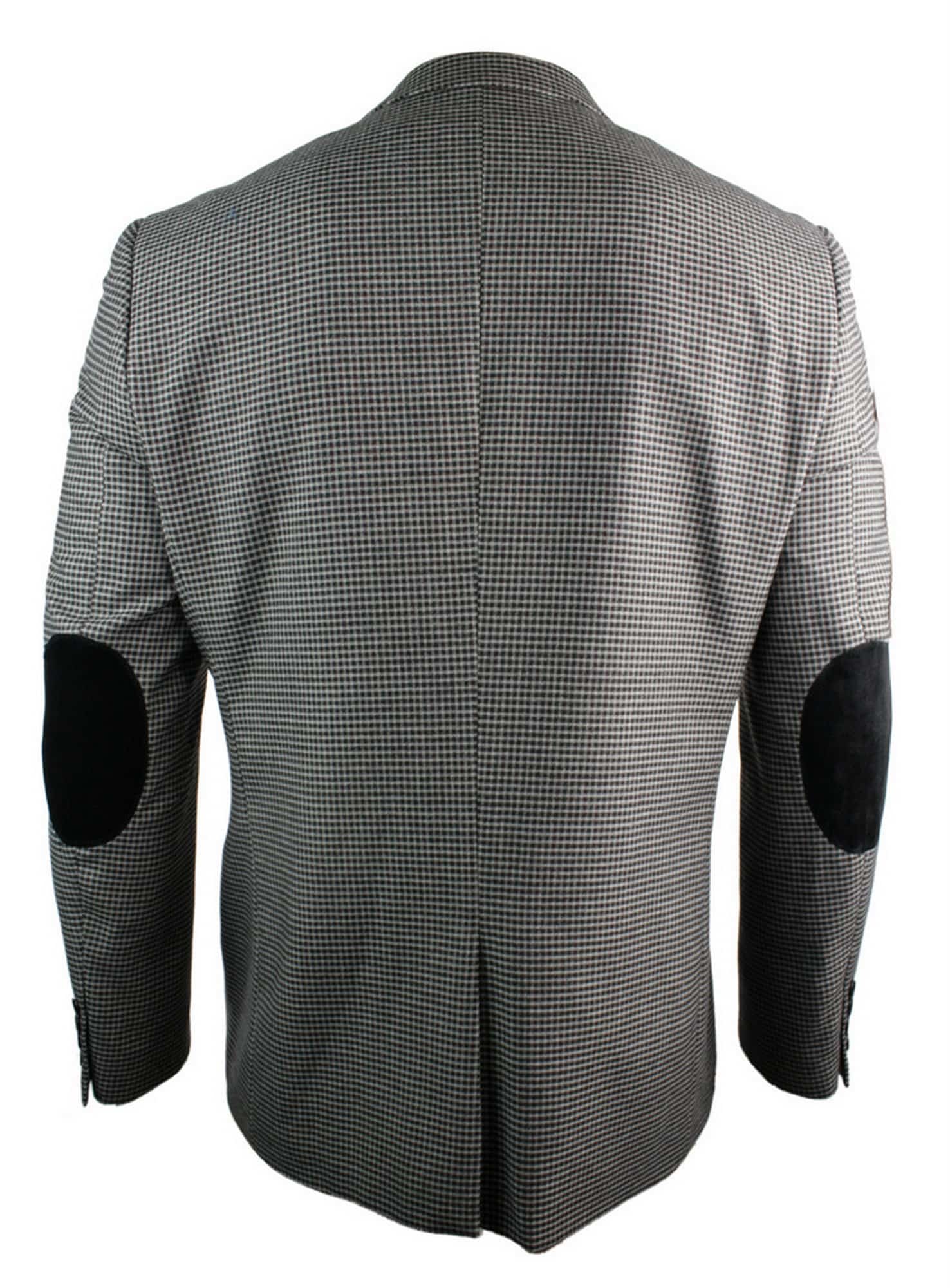 Moški tvid vintage retro rjav kariran blazer z našitki na komolcu, črne barve, krojen