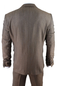 Moška tridelna obleka iz tvida z vzorcem ribje kosti in hrastovim rjavim vzorcem