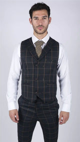 Moški klasični telovnik Prince of Wales Check Navy Slim Fit Vintage Wedding