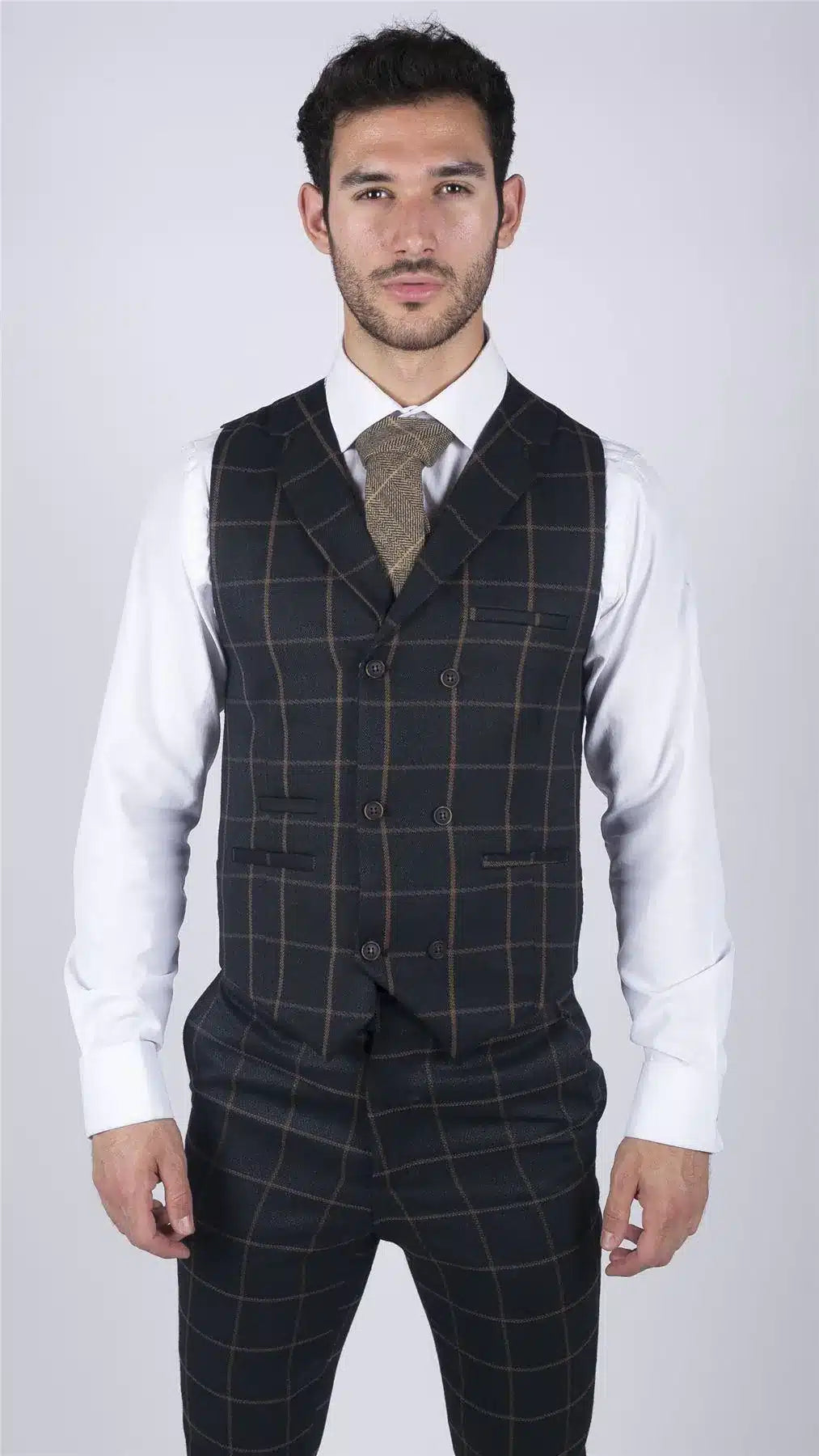 Moški klasični telovnik Prince of Wales Check Navy Slim Fit Vintage Wedding