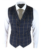Moški klasični telovnik Prince of Wales Check Navy Slim Fit Vintage Wedding