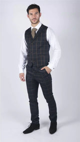 Moški klasični telovnik Prince of Wales Check Navy Slim Fit Vintage Wedding