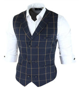 Moški klasični telovnik Prince of Wales Check Navy Slim Fit Vintage Wedding