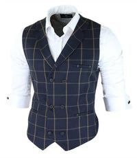 Moški klasični telovnik Prince of Wales Check Navy Slim Fit Vintage Wedding