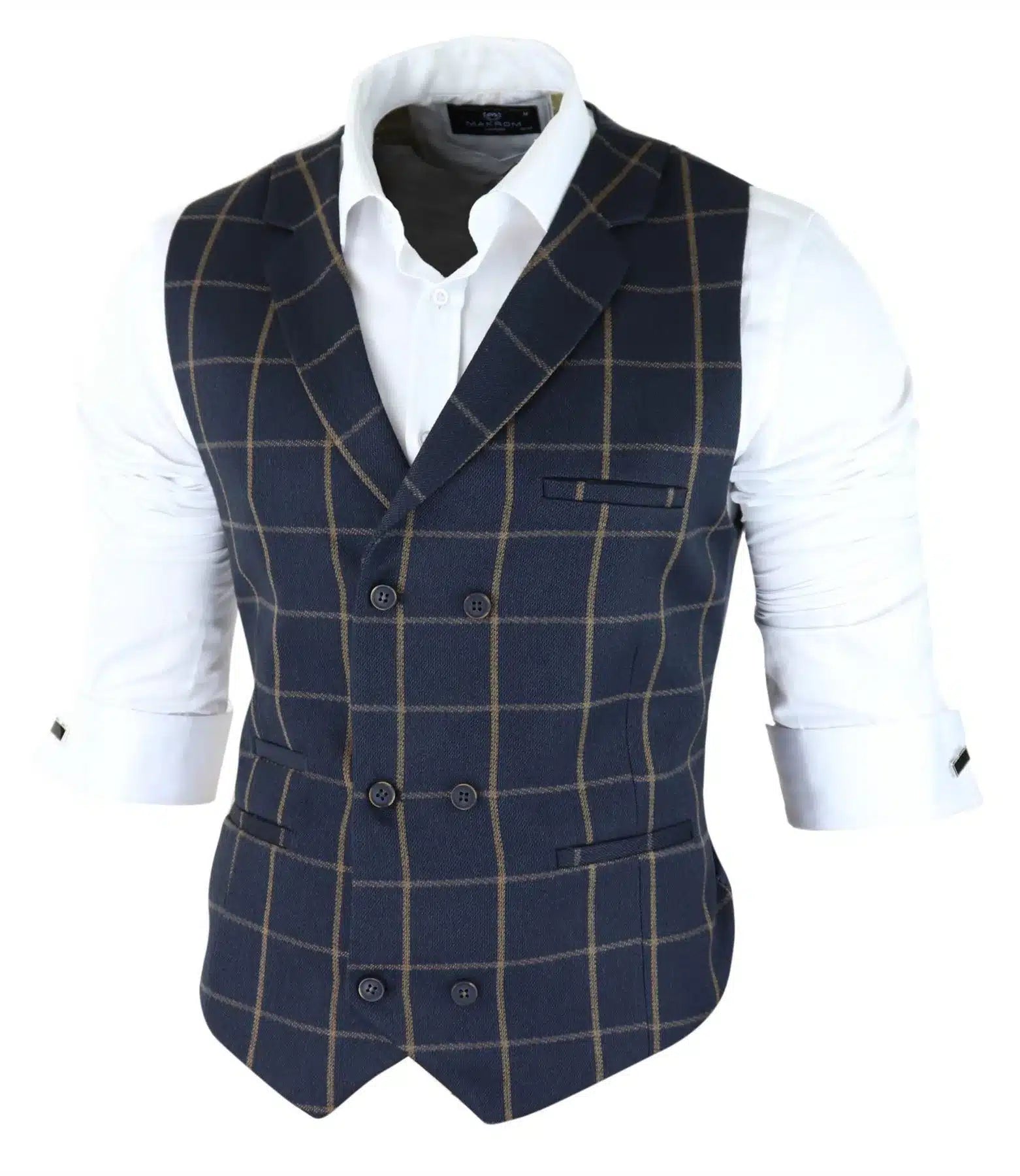 Moški klasični telovnik Prince of Wales Check Navy Slim Fit Vintage Wedding