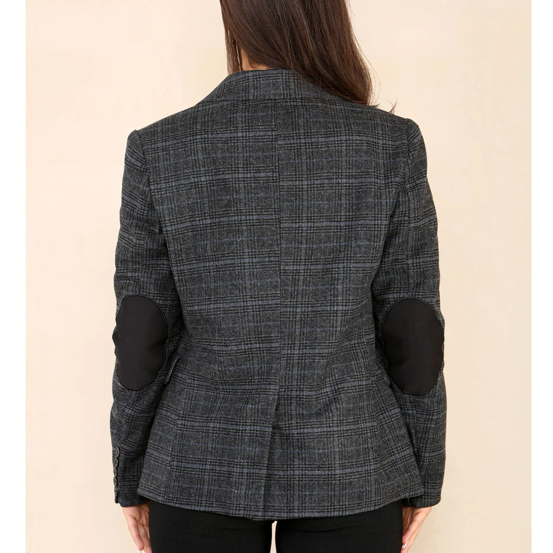 Ženski tvid karo blazer siv