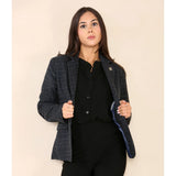 Ženski tvid karo blazer moder